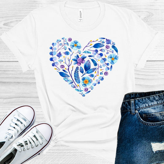 Blue Floral Heart Graphic Tee