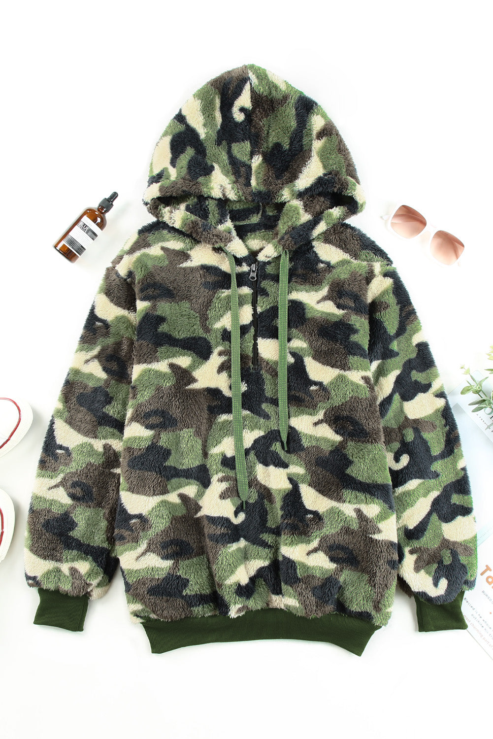 Camo Print Warm Furry Pullover Hoodie