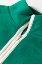Dark Green Half Zip Contrast Trim Pocketed Plus Size Fleece Sweatshirt