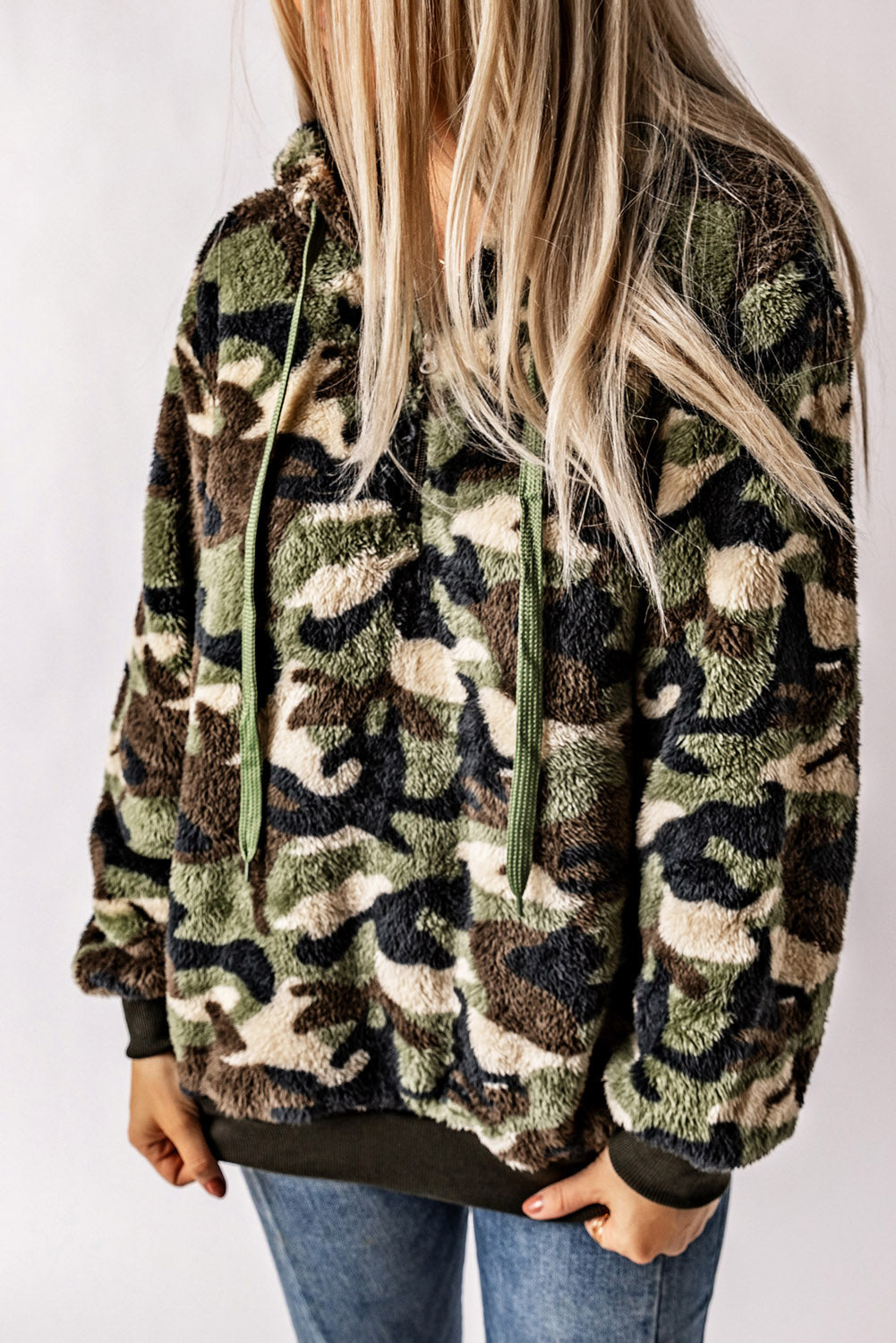 Camo Print Warm Furry Pullover Hoodie