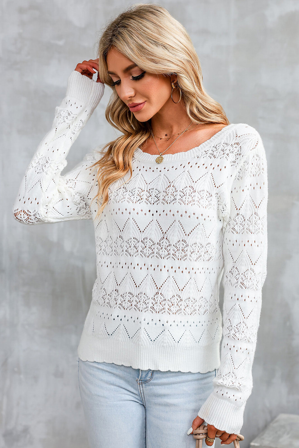 Surplice V Openwork Textured Sweater