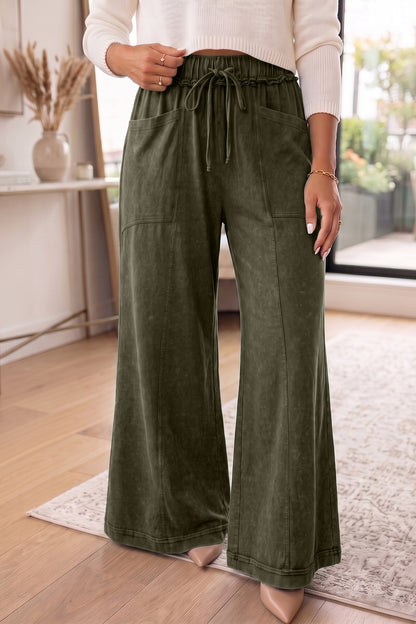 Ashleigh Blue Mineral Wash Seam Detail Flare Leg Drawstring Pants
