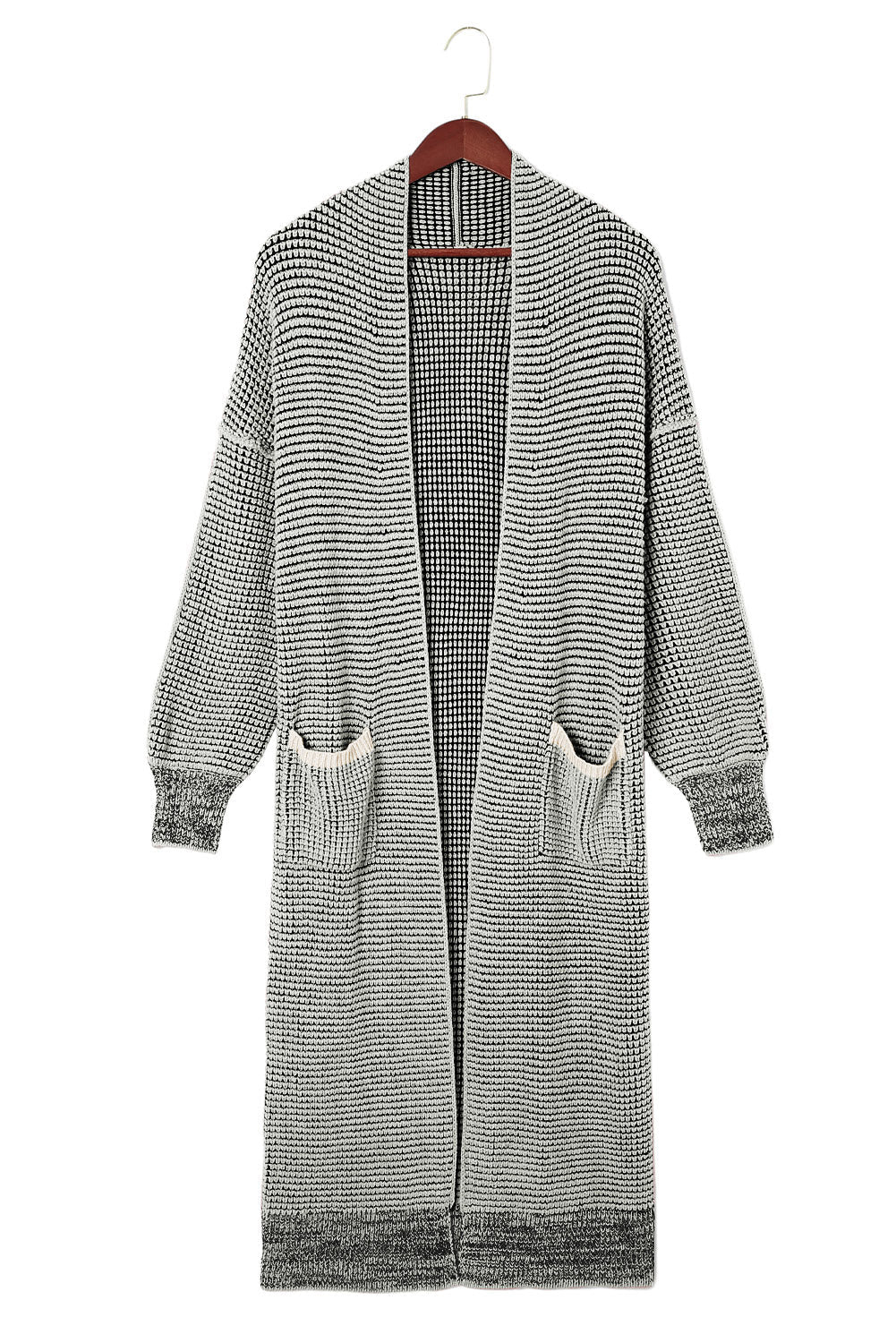 Gray Textured Knit Pocketed Duster Cardigan