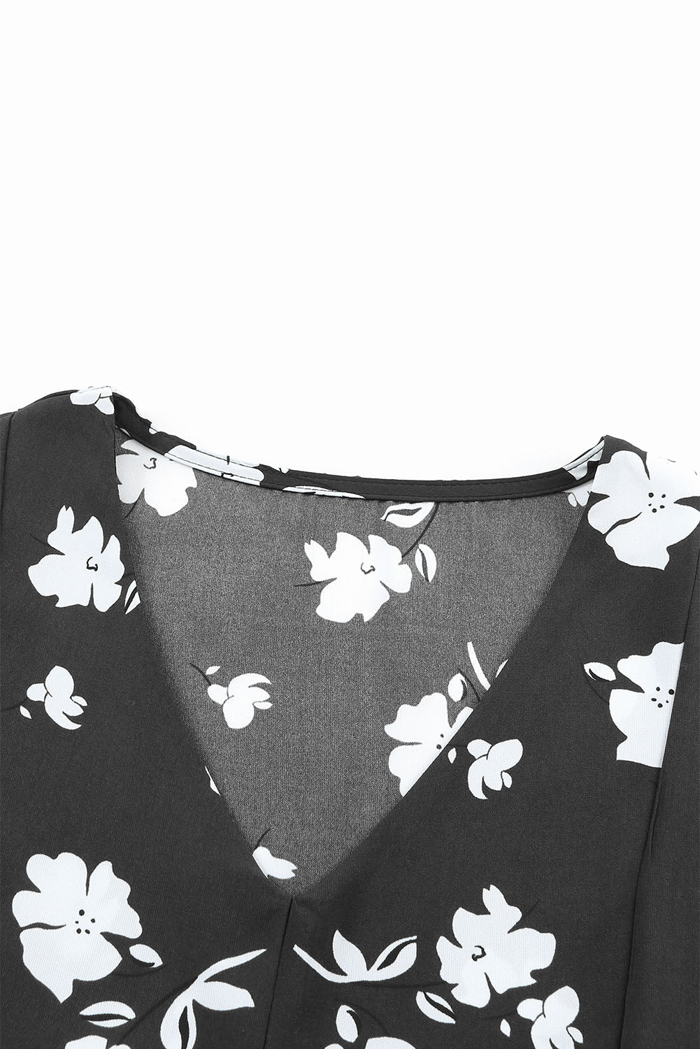 Khaki Floral Print V Neck Empire Waist Dress with Pockets