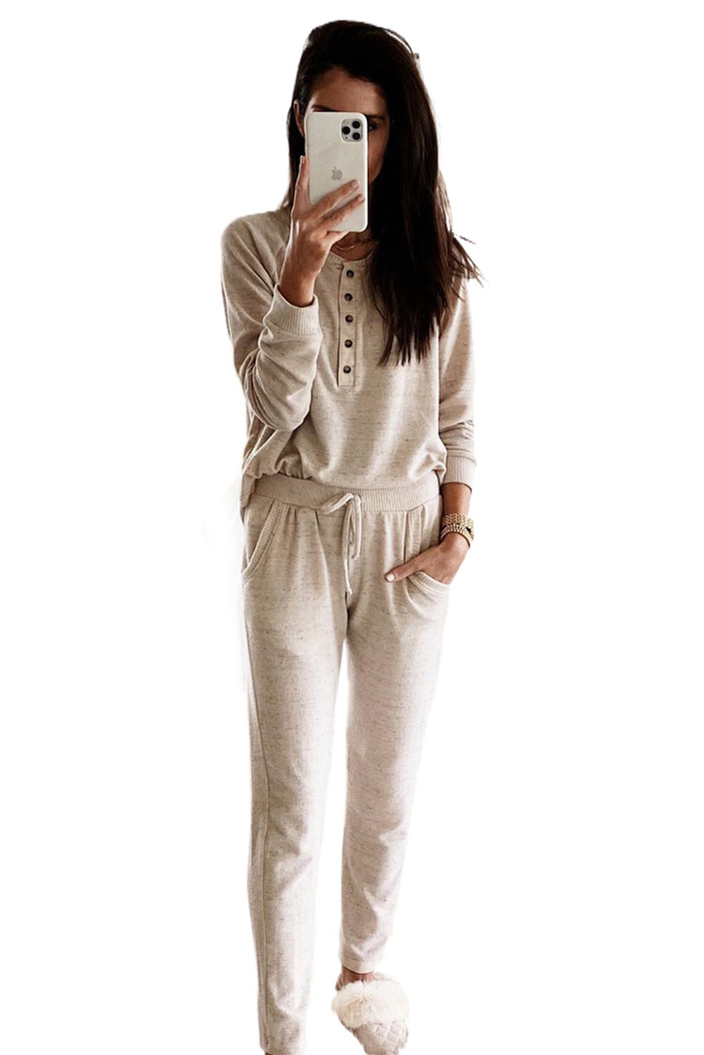 Long Sleeve Button Top and Drawstring Pants Set