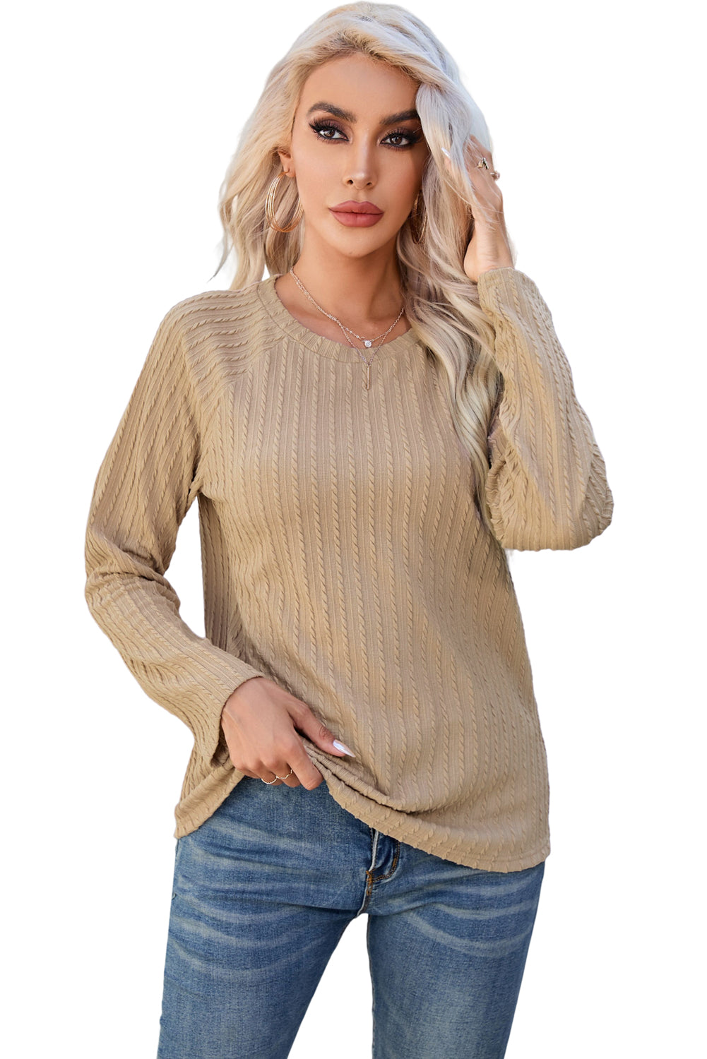 Black Ribbed Round Neck Knit Long Sleeve Top