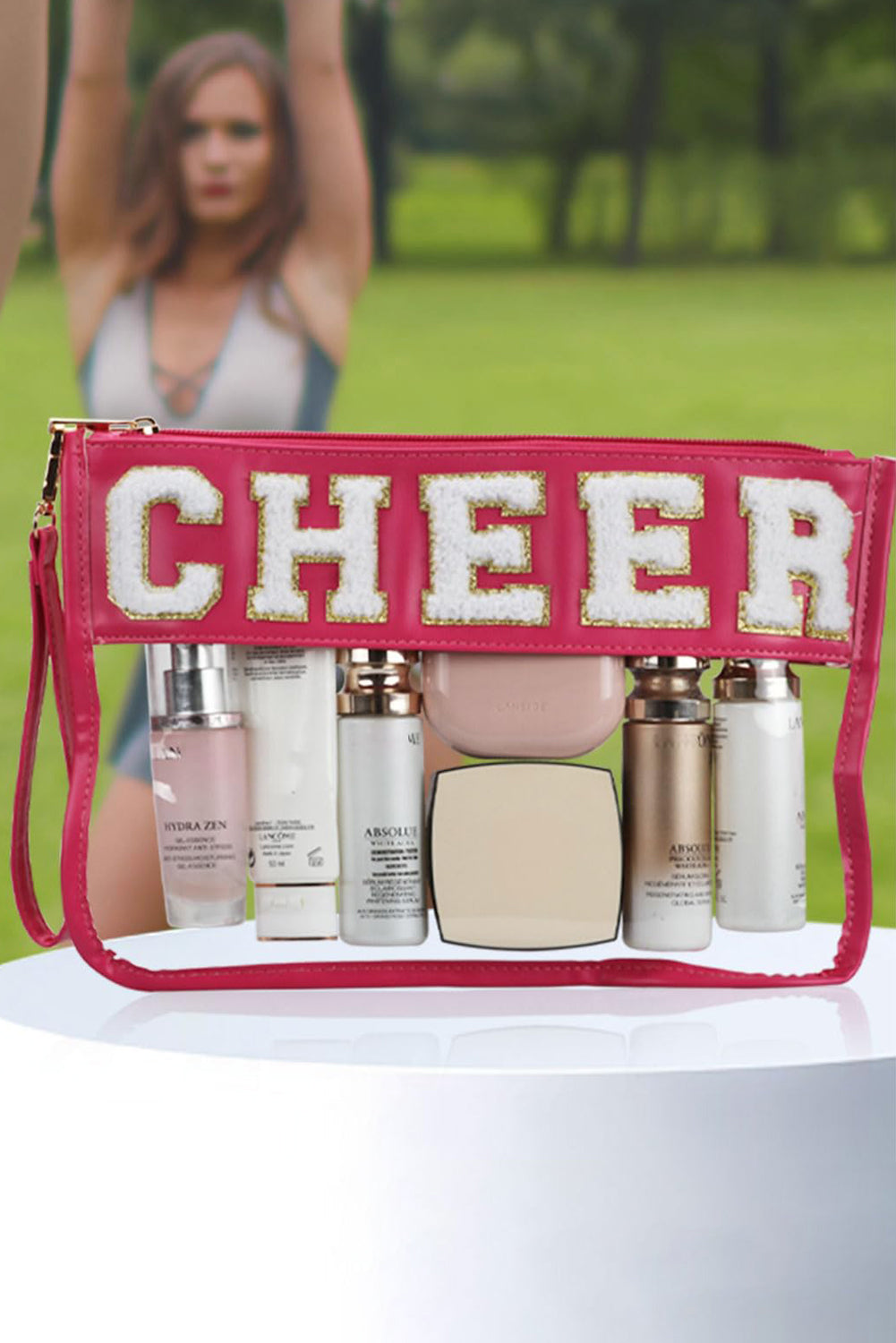 Black Dance Chenille Letter Zipper Varsity Clear Makeup Bag