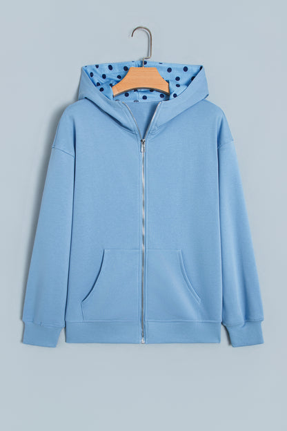 Parchment Polka Dot Hooded Zip-Up Sweatshirt
