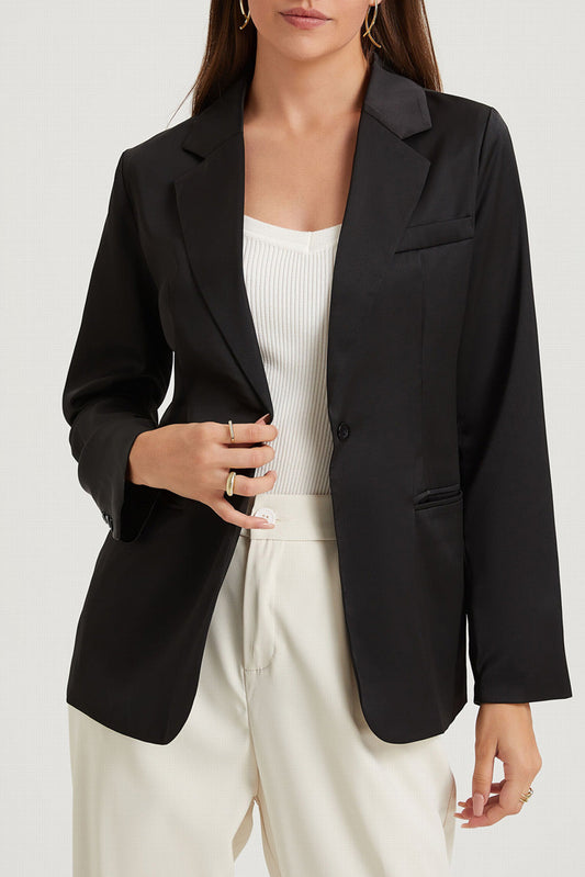 Black Pocketed Single Button Lapel Neck Blazer