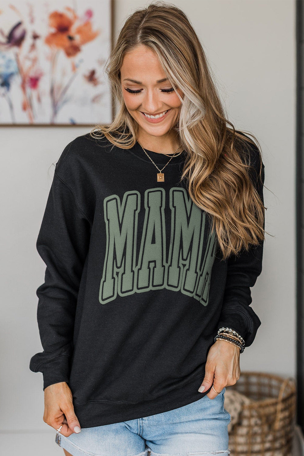 Black Mama Varsity Crew Neck Sweatshirt