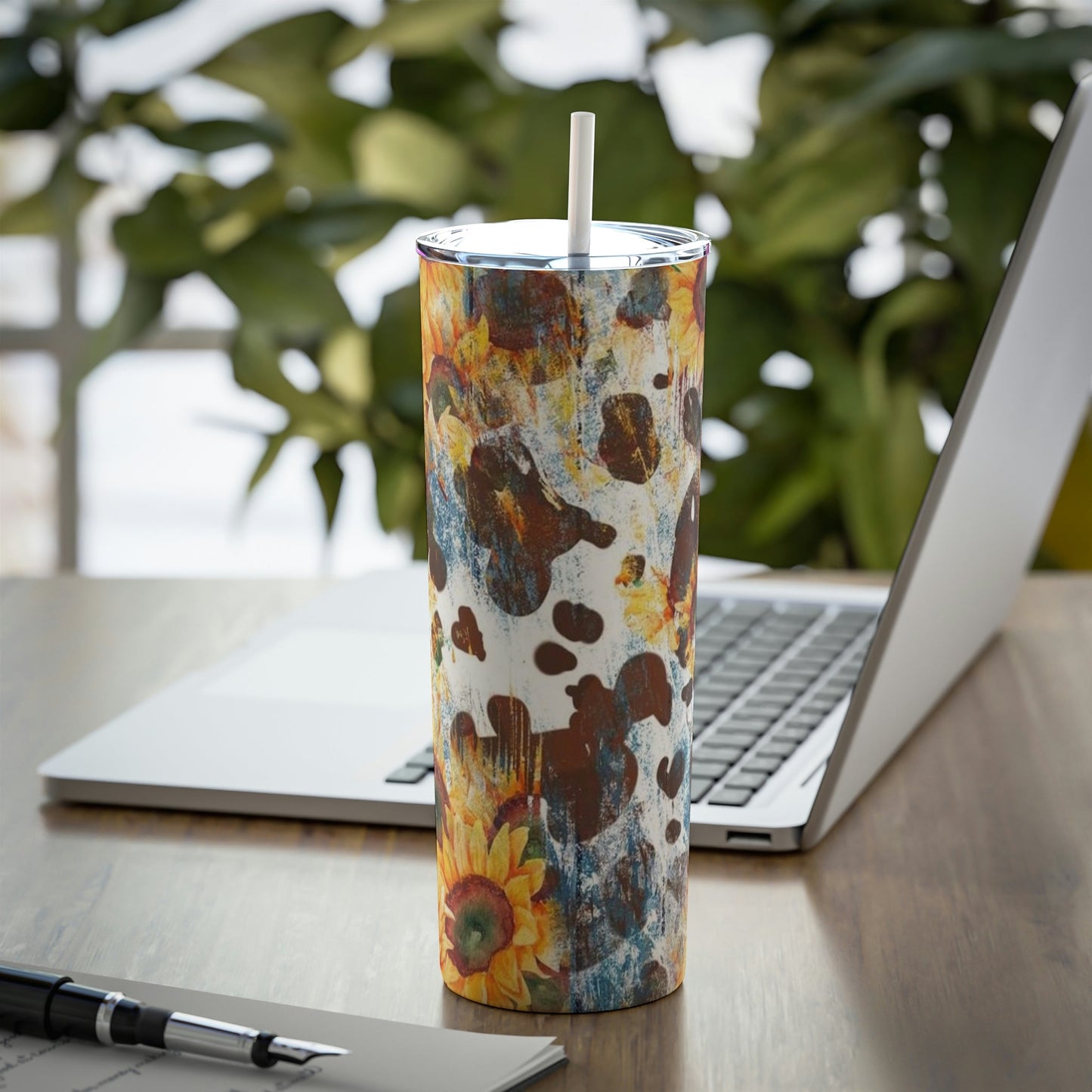 Cowhide and Sunflowers- Skinny Tumbler