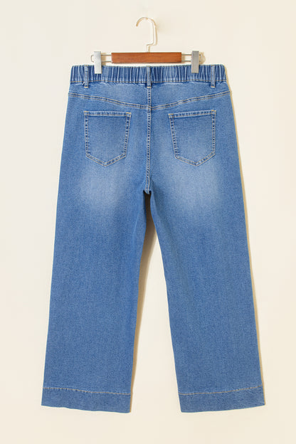 Light Blue Acid Wash Contrast Lace-up Plus Size Jeans
