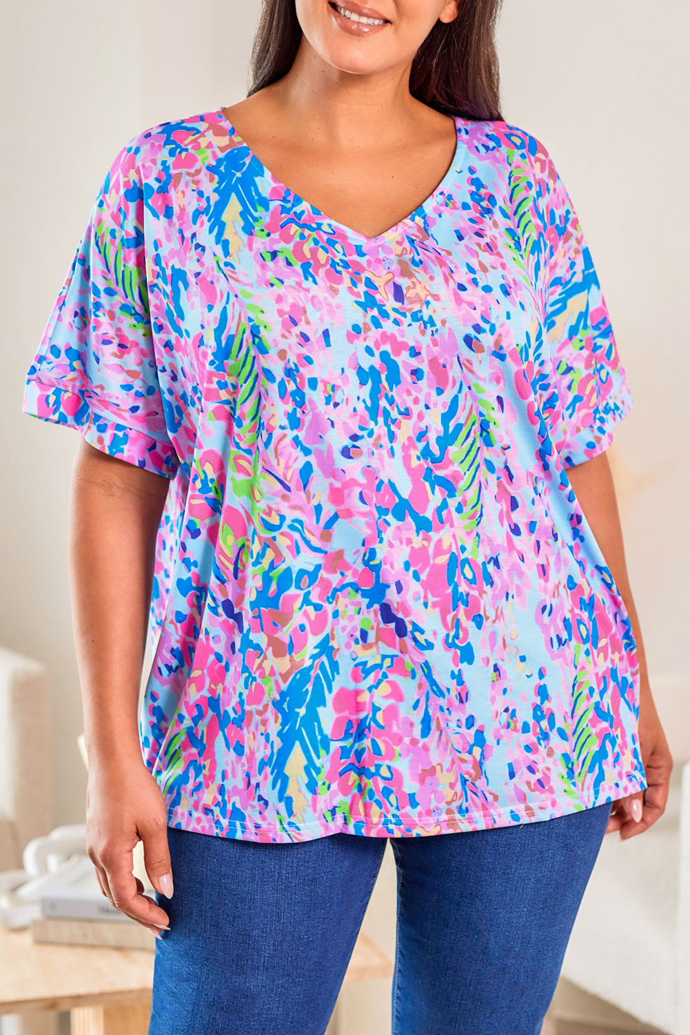 Sky Blue Plus Size Floral Print