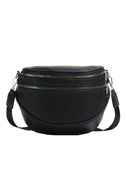 Cinnamon PU Leather Double Zipper Crossbody Bag