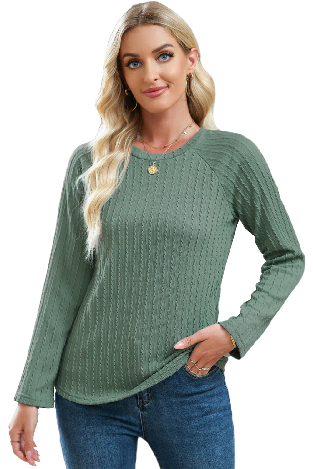 Black Ribbed Round Neck Knit Long Sleeve Top