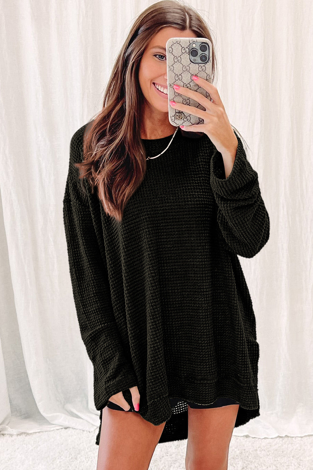 Moss Green Plus Size Textured Knit Long Sleeve Top