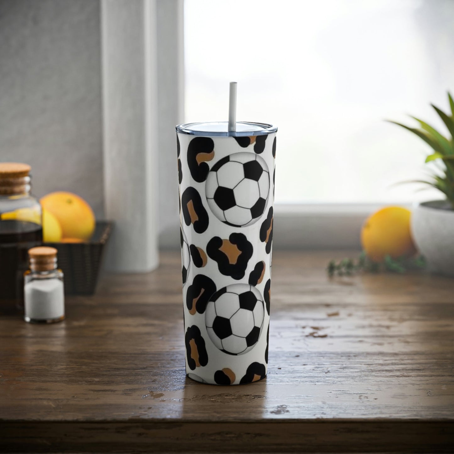 Leopard Soccer Skinny Tumbler