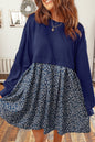 Green Solid Long Sleeve Patchwork Mallard Flared 2-in-1 Mini Dress