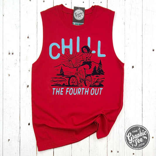 Chill The Fourth Out Red Muscle Tank