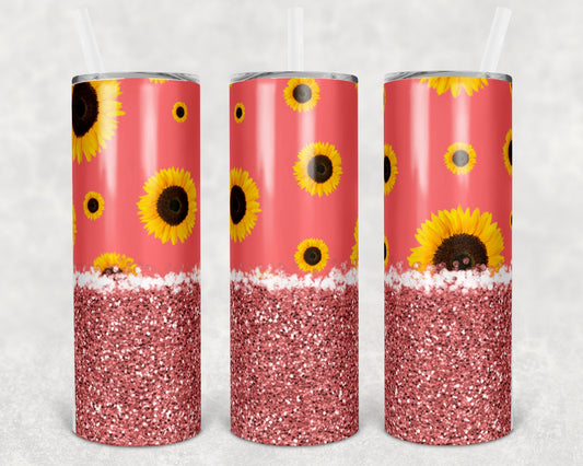 Coral Sunflowers 20 oz Skinny Tumbler