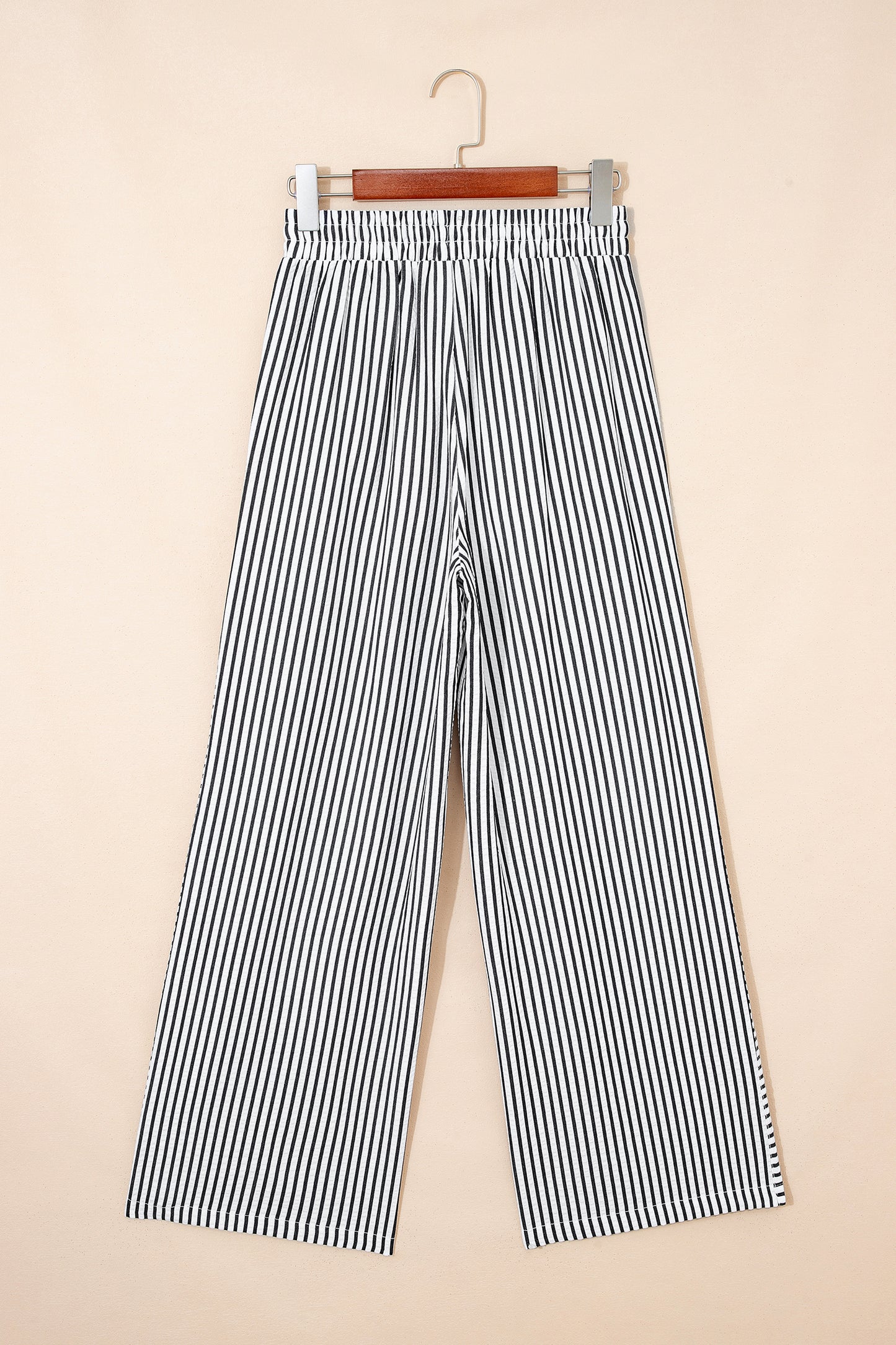Black Stripe Plus Size Tie Waist Loose Pants