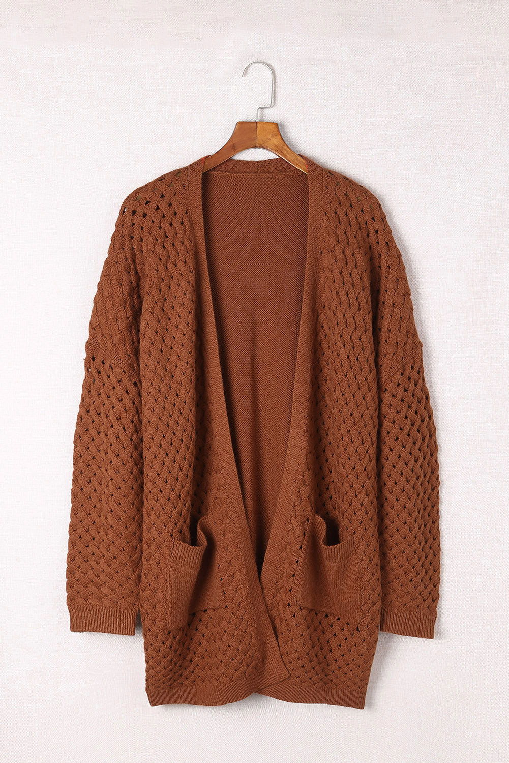 Chestnut Weave Knit Side Pockets Plus Size Cardigan