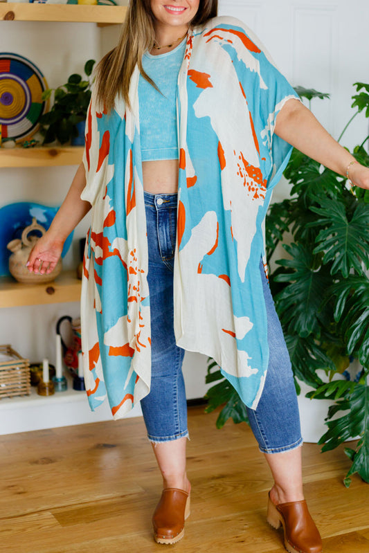 Plus Size Abstract Print Sweeping Kimono