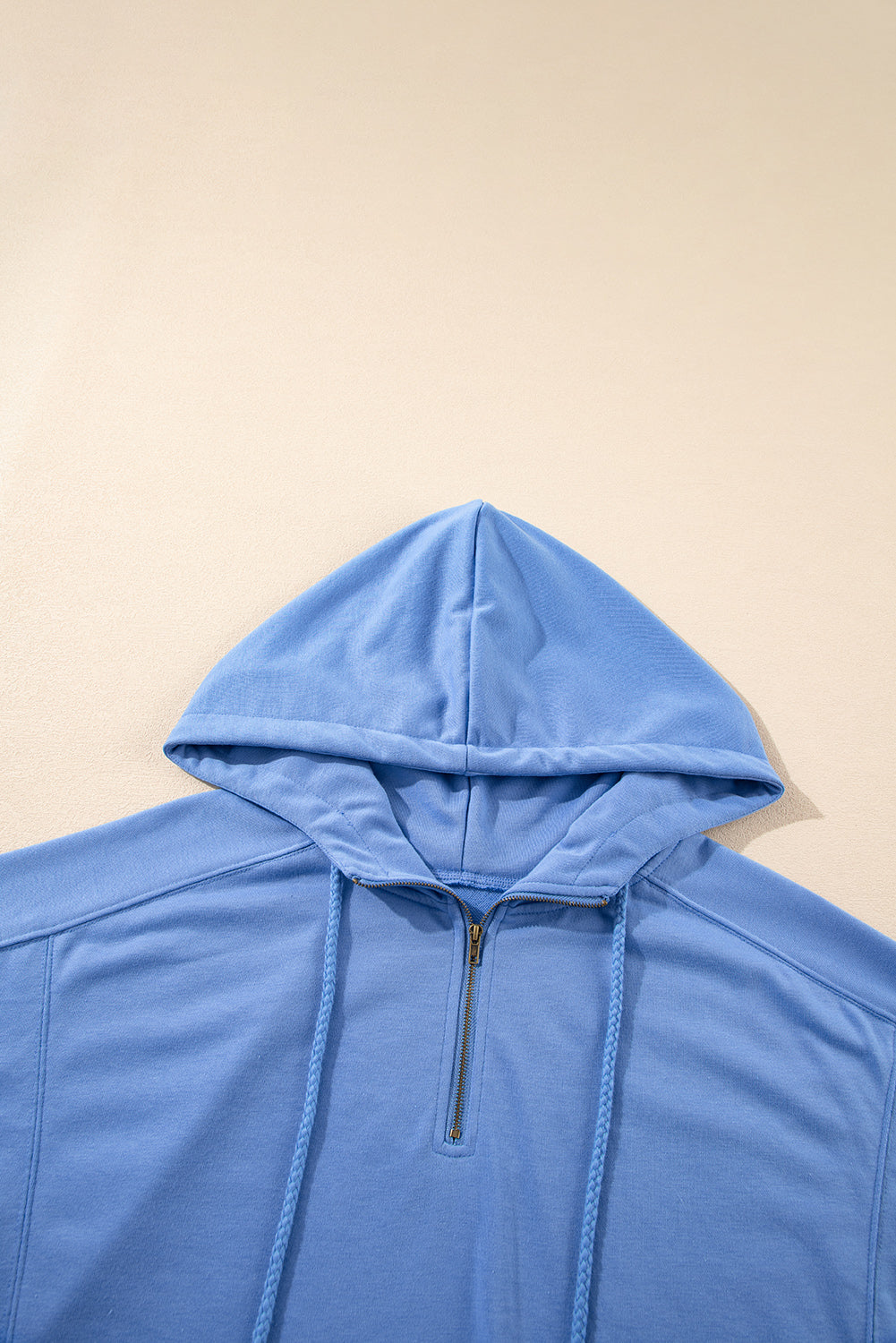 Sky Blue Casual Zipped Short Sleeve Hoodie and Shorts Set