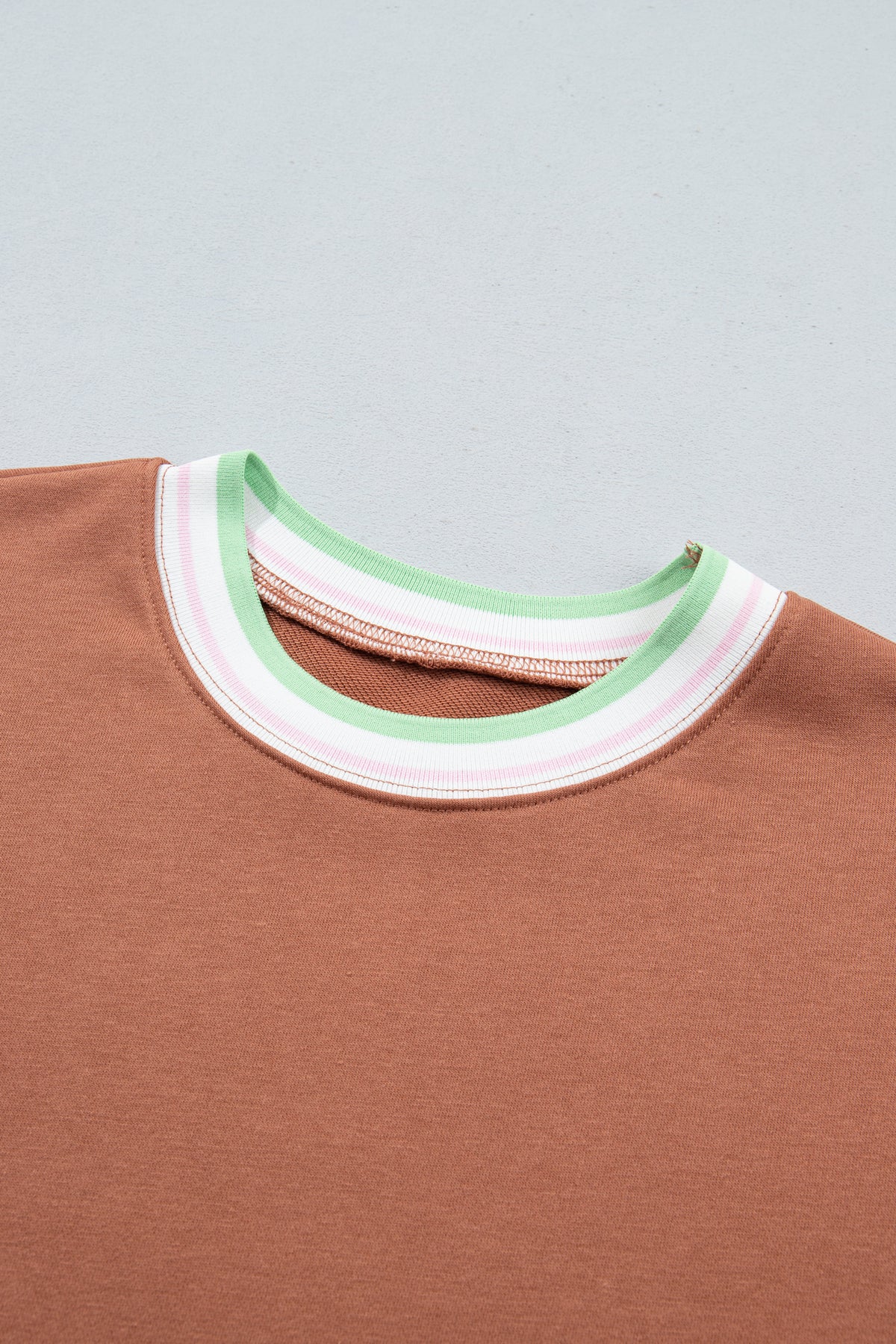Bright Green Contrast Striped Trim Baggy Pullover Sweatshirt