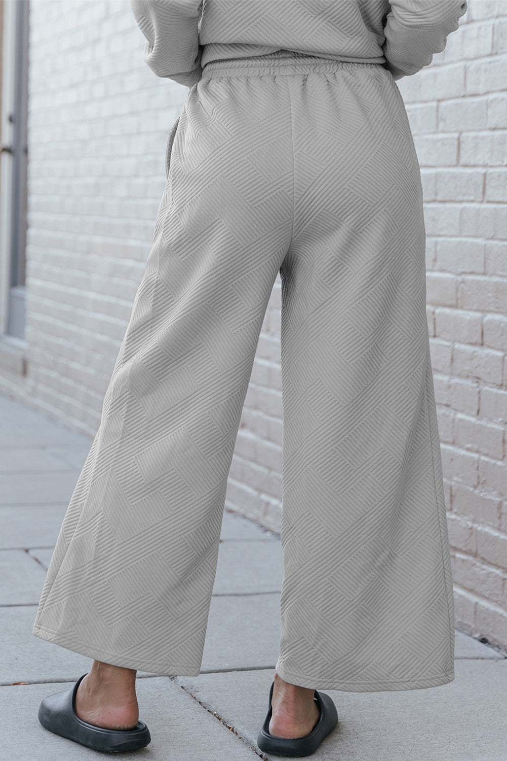 Light Grey Plus Size Textured Casual Two-Piece Pants Set