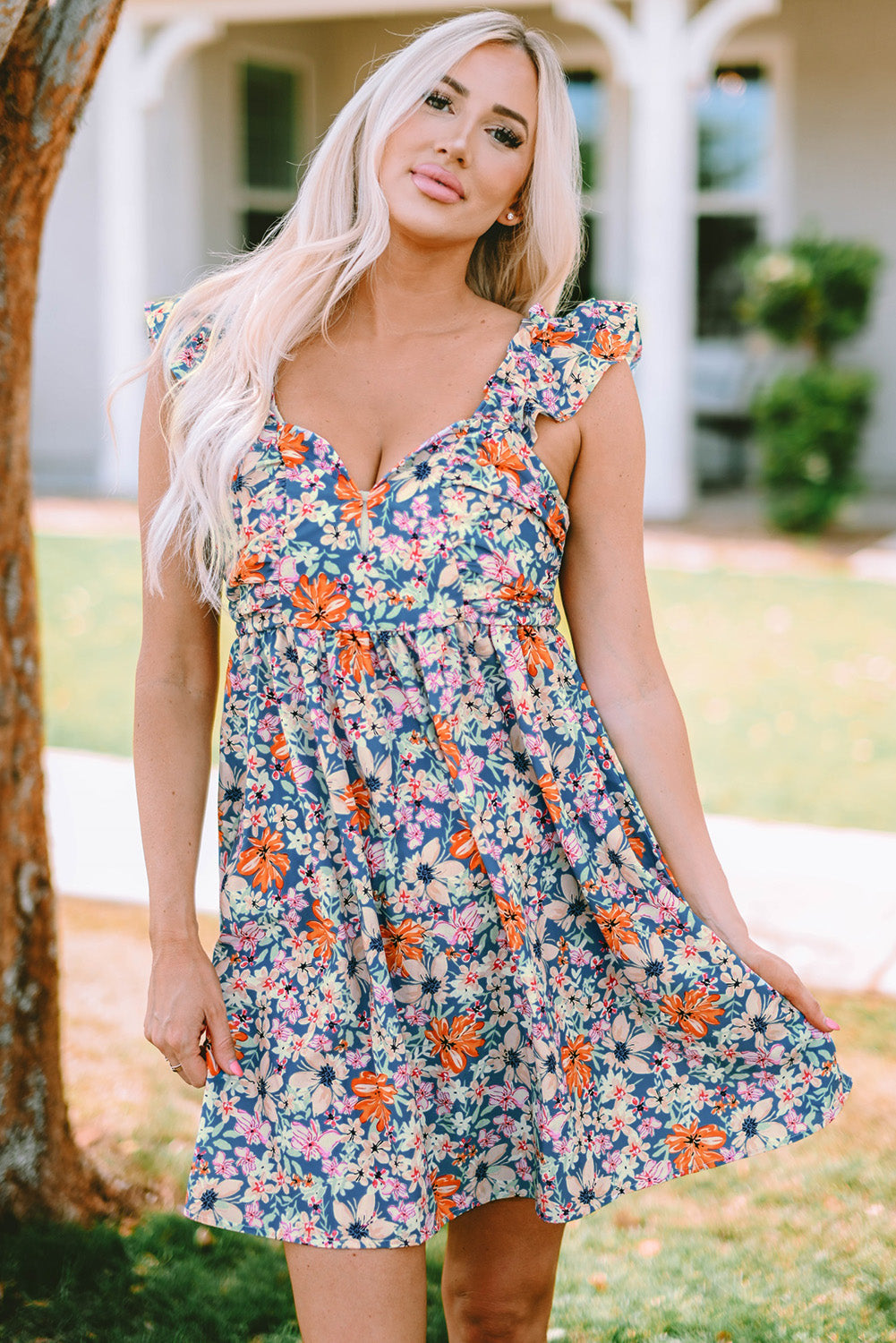 Multicolor Floral Ruffle Straps Sweetheart Peplum Tank