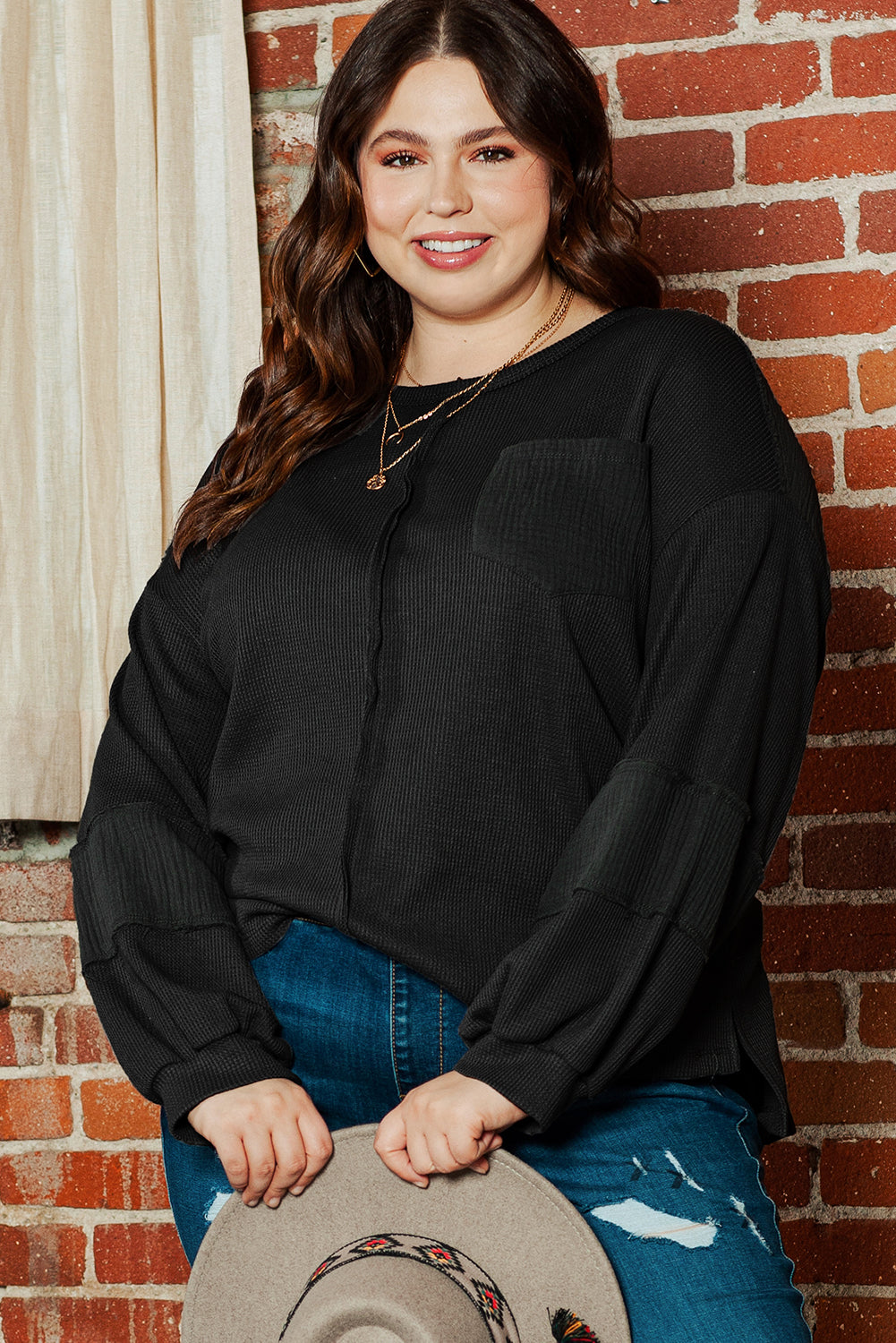 Black Plus Size Mardi Gras Patch Crinkle Patchwork Top