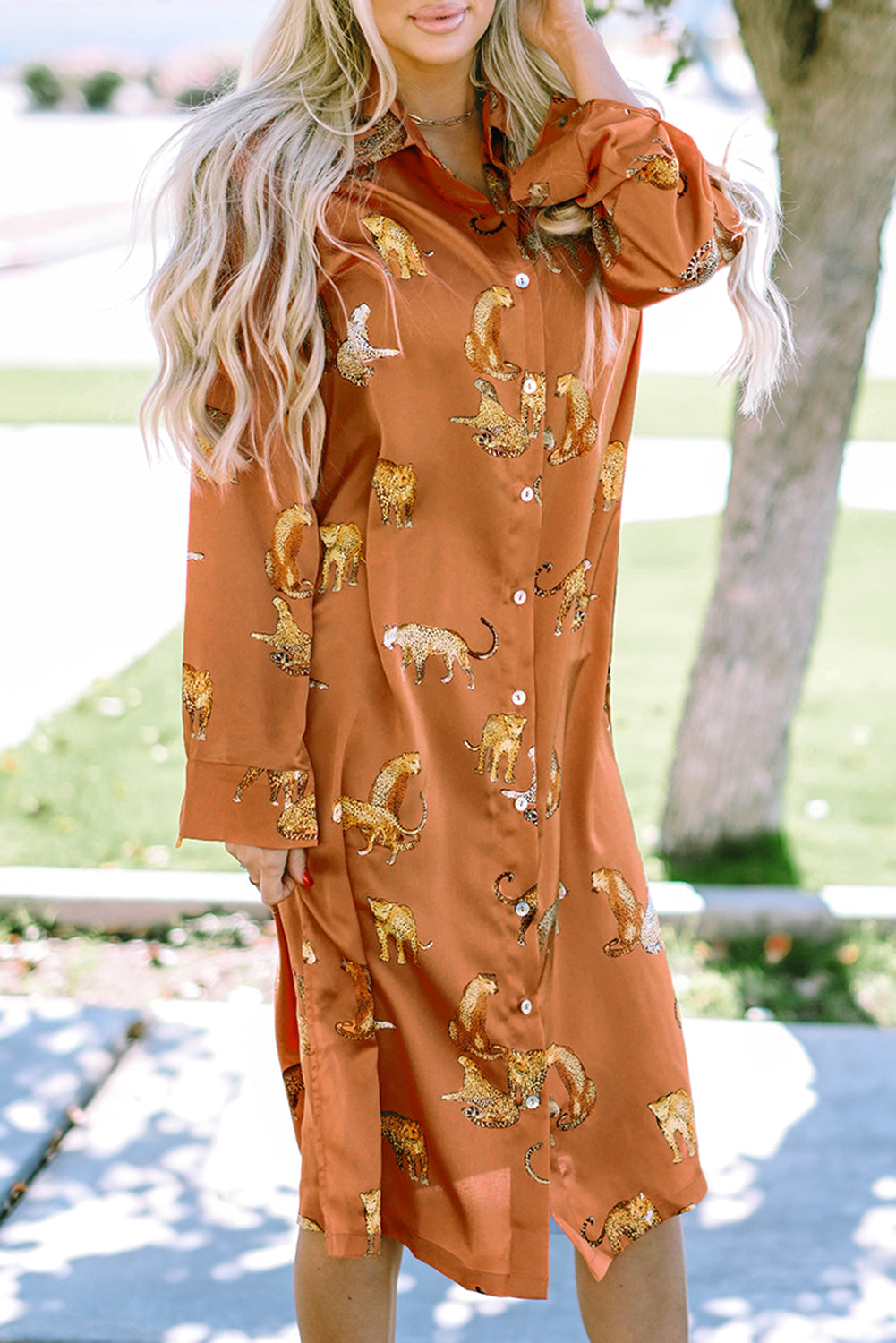 Orange Cheetah Printed Ruffled Sleeve Blouse