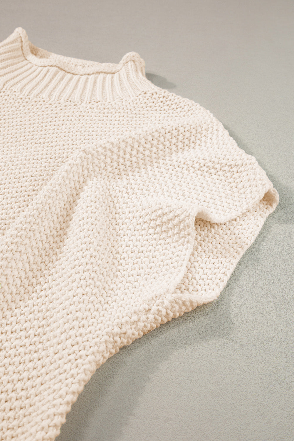 Beige High Neck Bat Short Sleeve Sweater