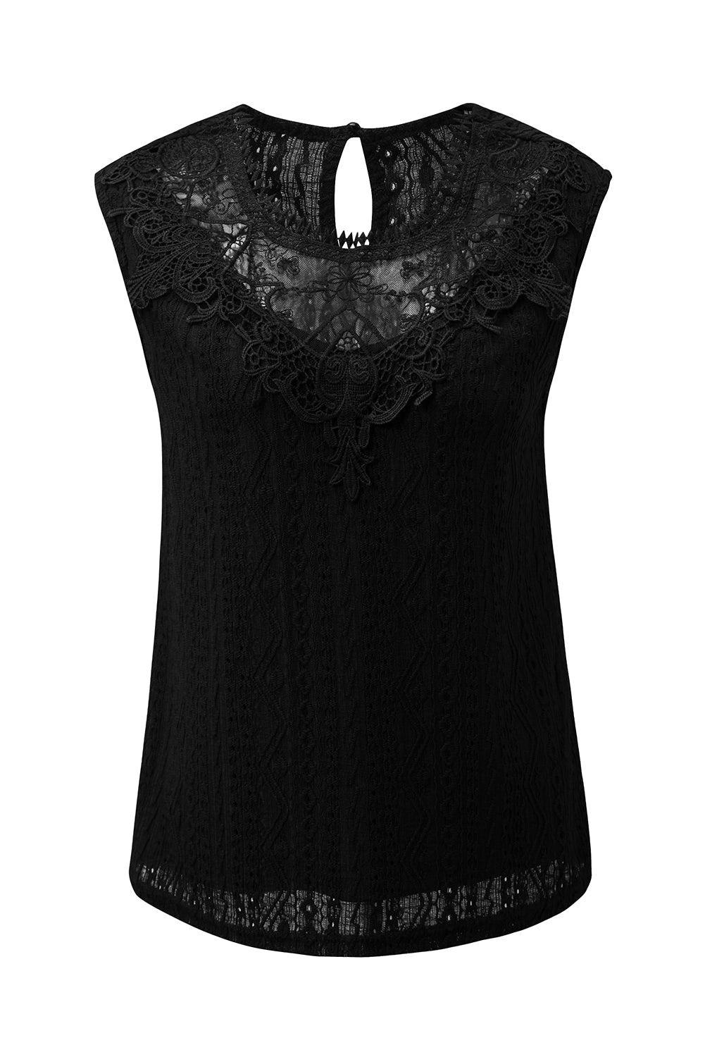 Black Guipure Lace Crochet Keyhole Back Tank Top