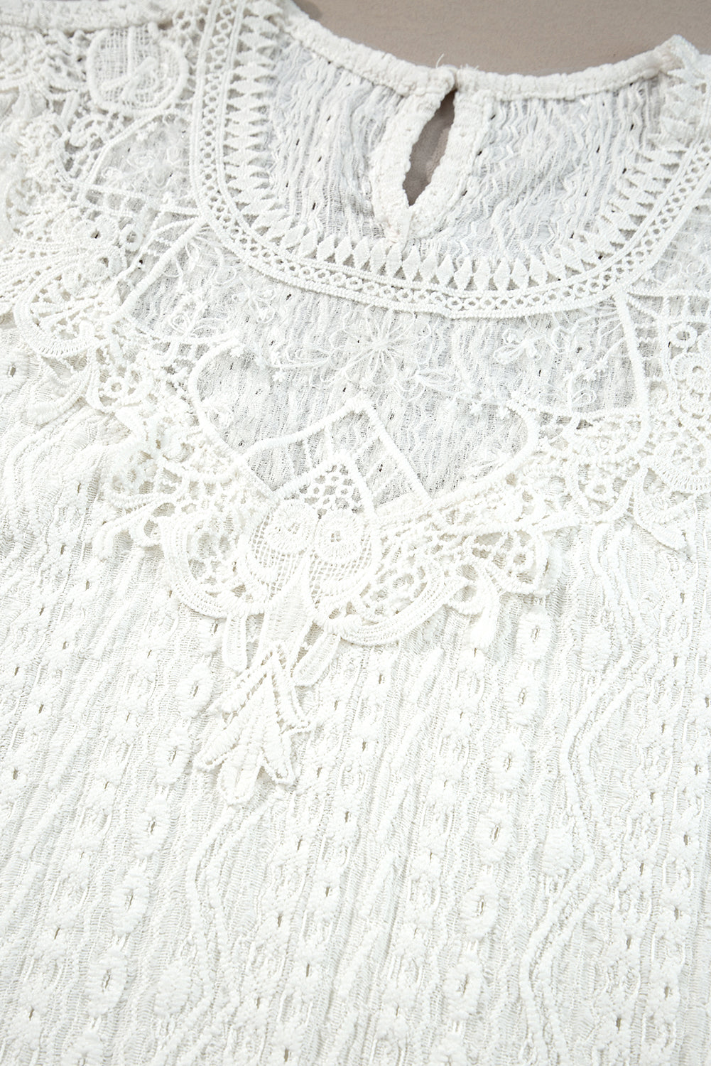 White Guipure Lace Crochet Keyhole Back Tank Top