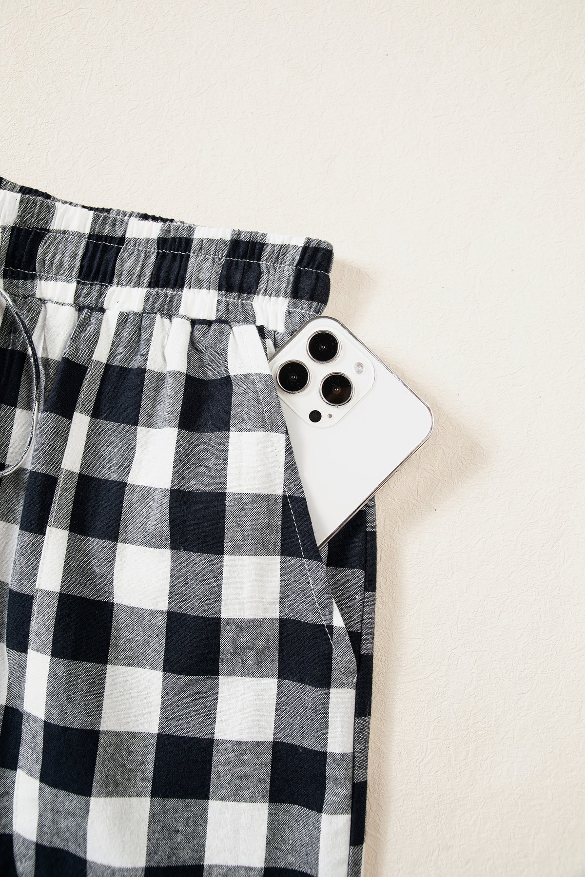 Brown Gingham Plaid Tie Elastic Waist Shift Pants