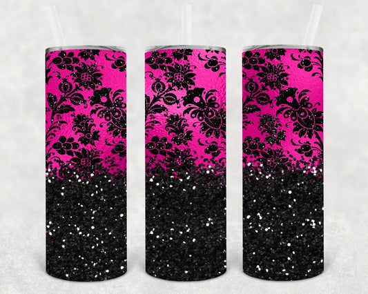 Black and Pink Floral 20 oz Skinny Tumbler