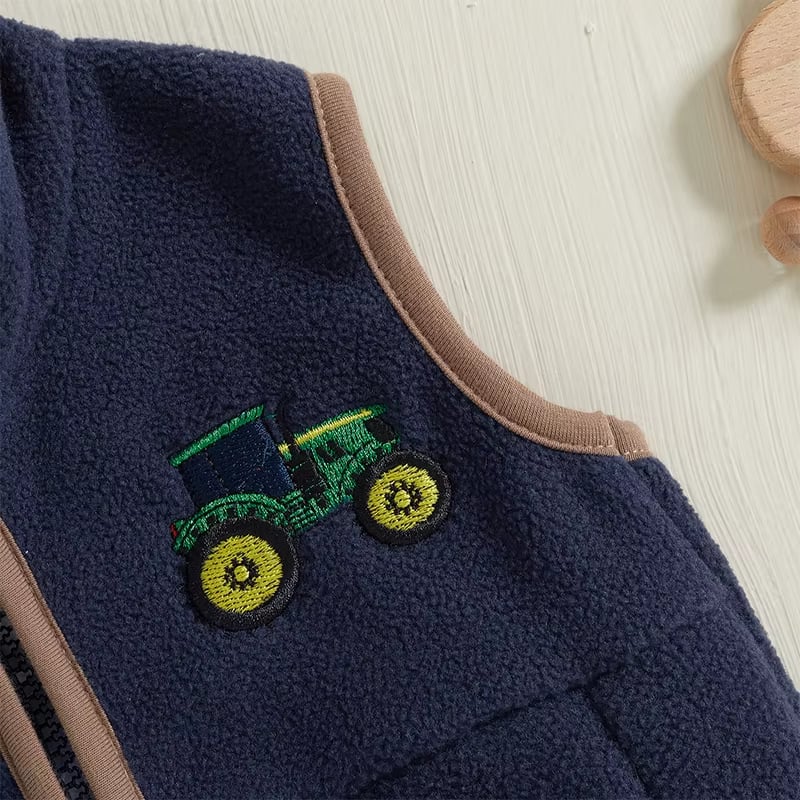 PREORDER: Embroidered Green Tractor Navy Vest 11.25.24