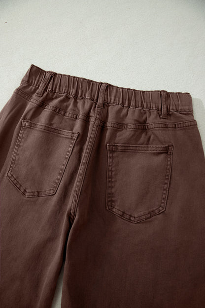 Four Leaf Clover Solid Color Square Patch Pocket Ankle-length Barrel Jeans