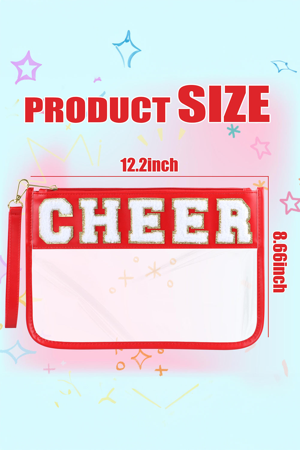 Black Dance Chenille Letter Zipper Varsity Clear Makeup Bag