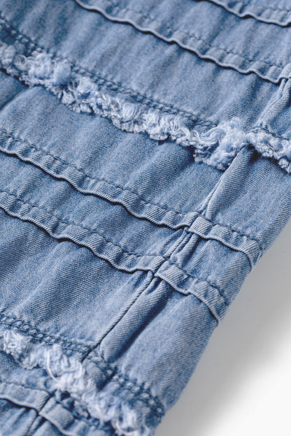 Dusk Blue Tiered Raw Edge Ruffled Plus Size Wide Leg Denim Pants