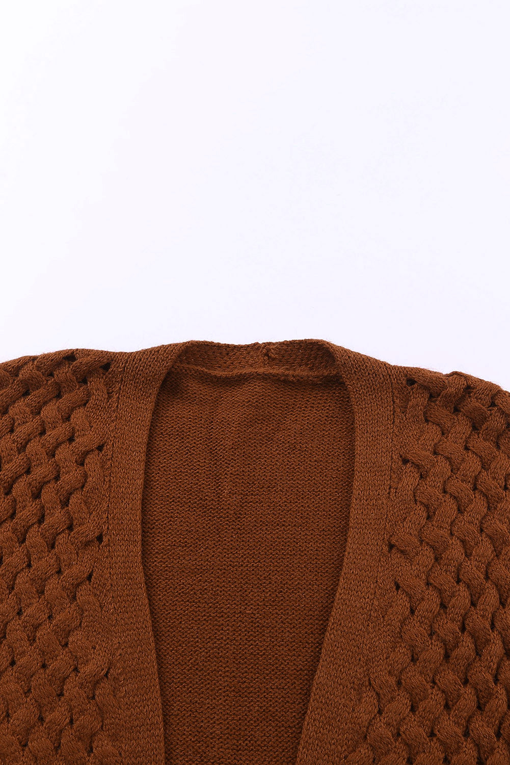 Chestnut Weave Knit Side Pockets Plus Size Cardigan