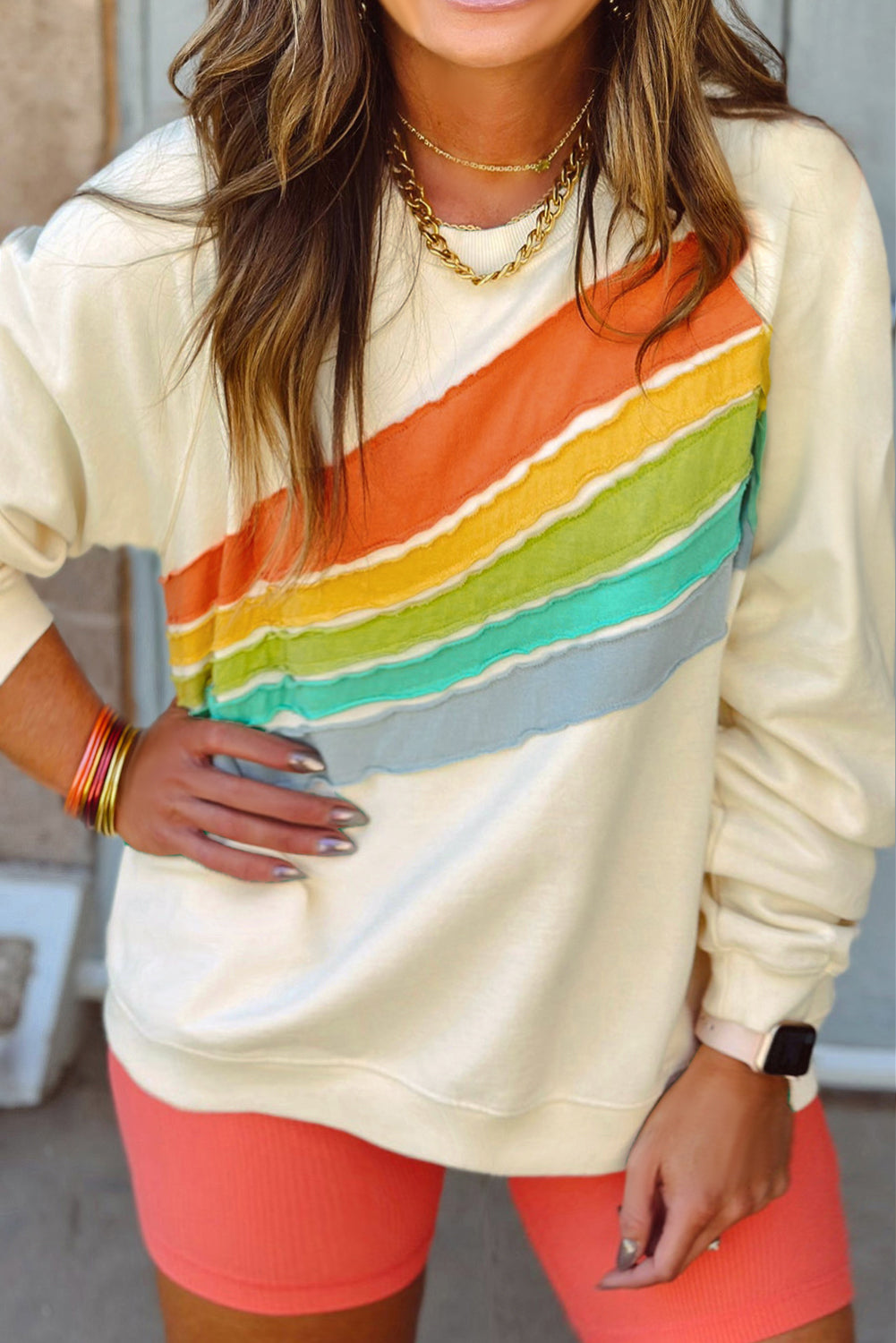 Black Rainbow Colorblock Plus Size Sweatshirt