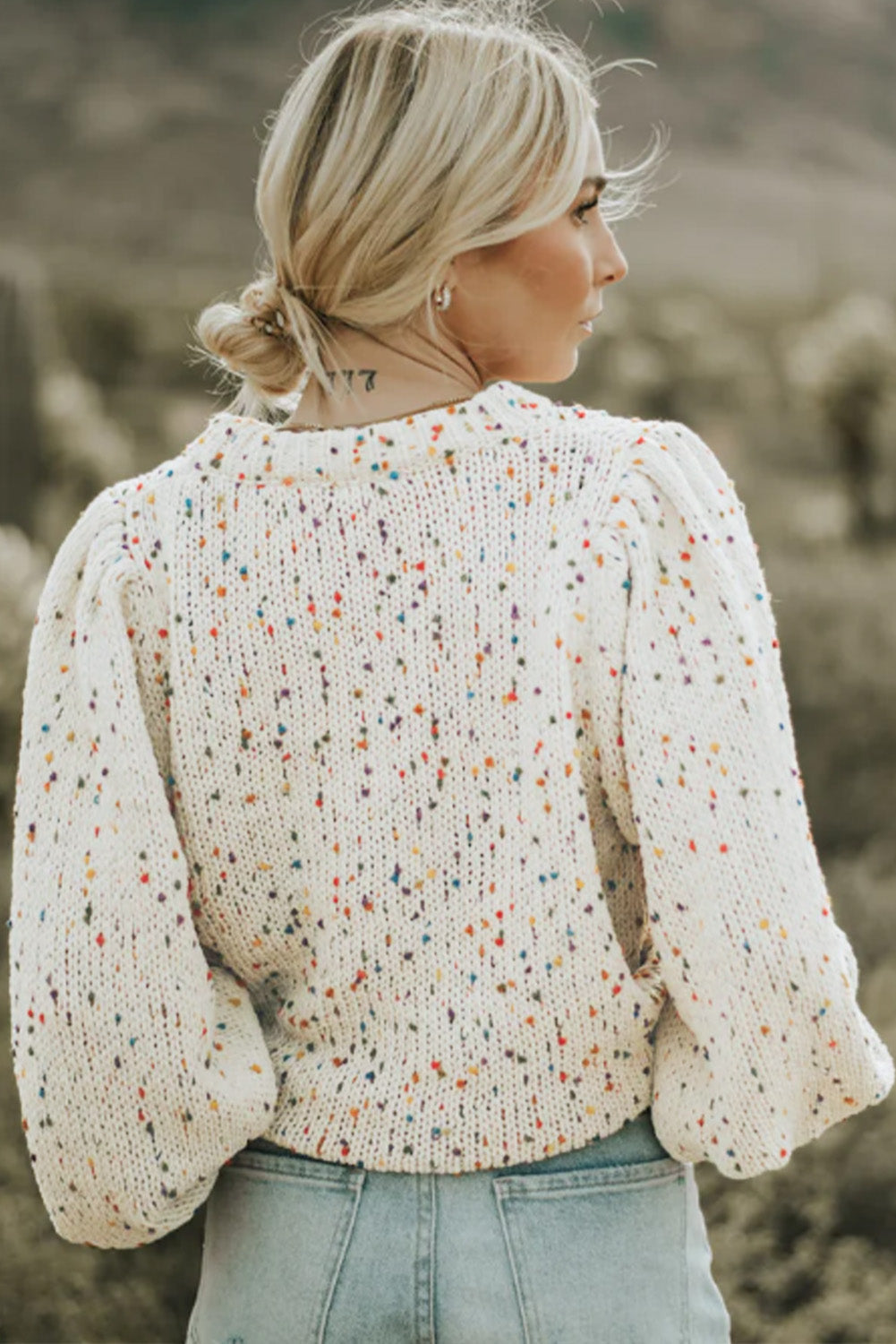 White Pilling Detail Patterned Sleeve Sweater