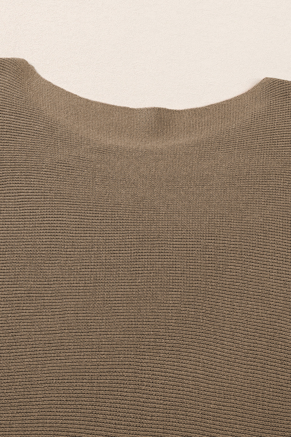 Coffee Round Neck Half Sleeve Ribbed Knit Top