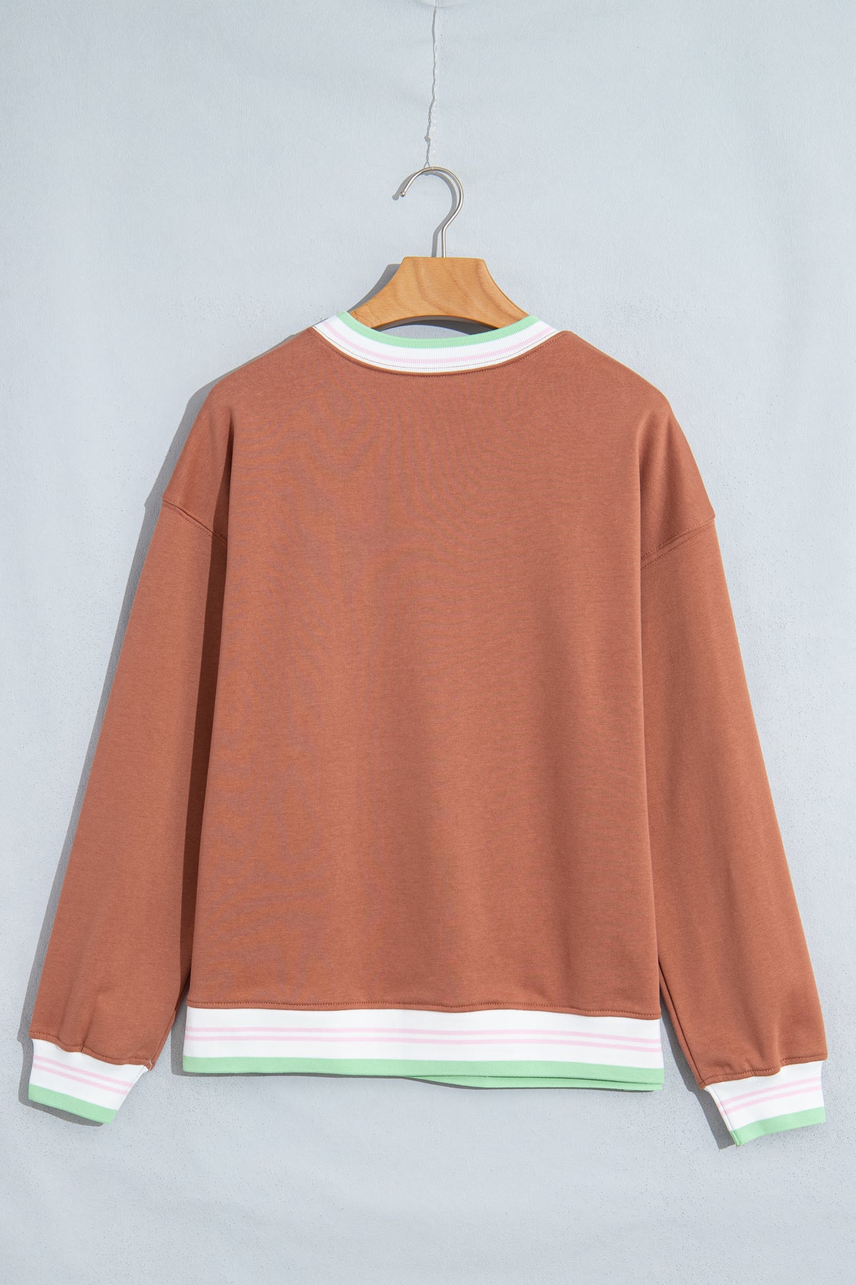 Bright Green Contrast Striped Trim Baggy Pullover Sweatshirt