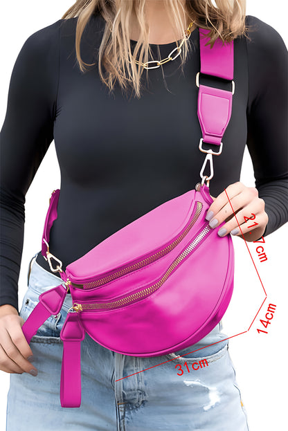 Dark Grey Wide Strap Zipper Crossbody Bag