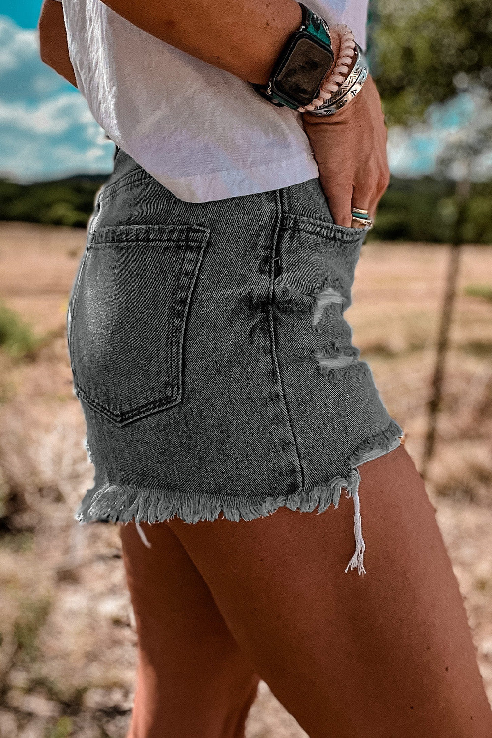 Sky Blue Crossover Waist High Rise Denim Shorts