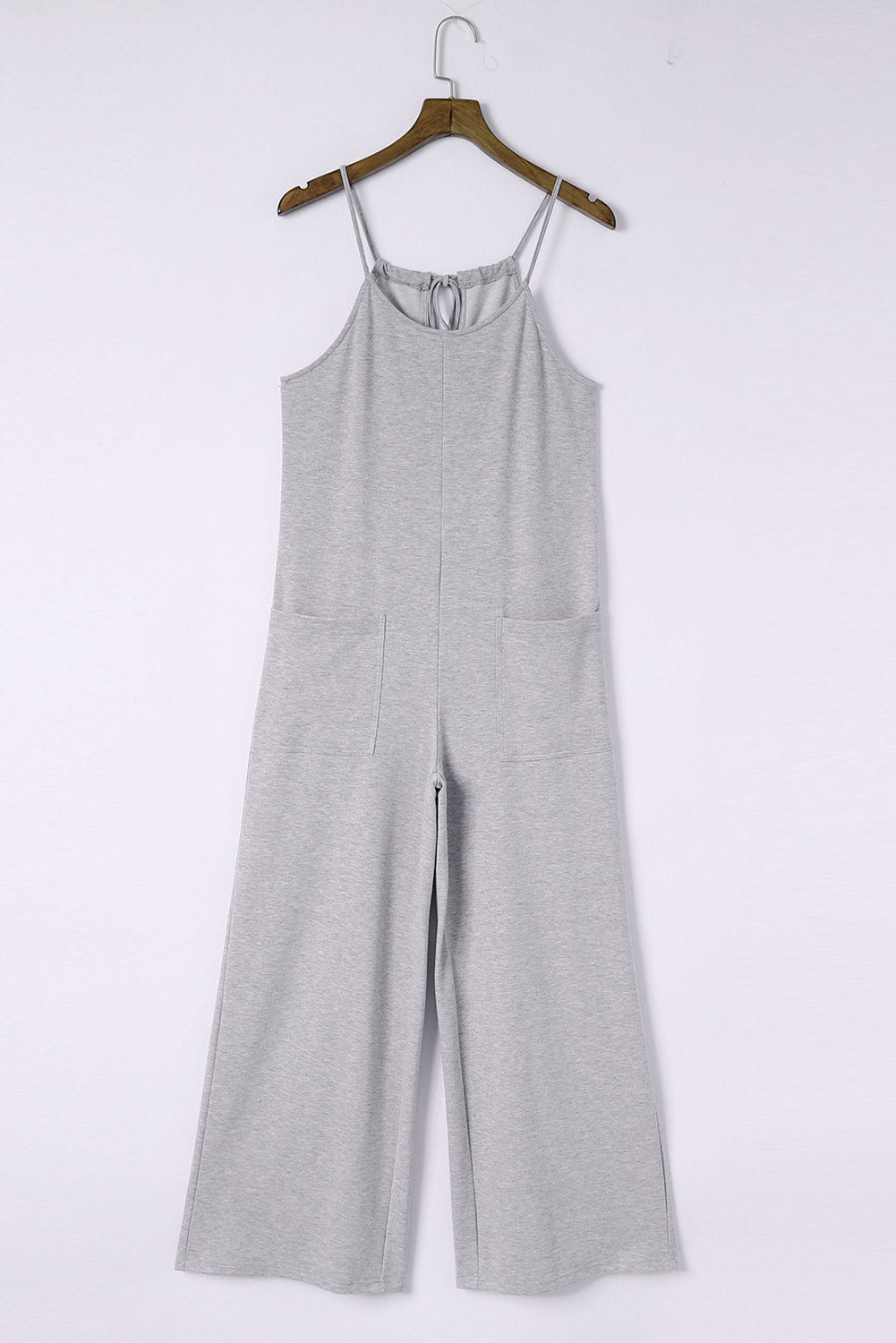 Gray Plus Size Solid Color Spaghetti Straps Wide Leg Jumpsuit